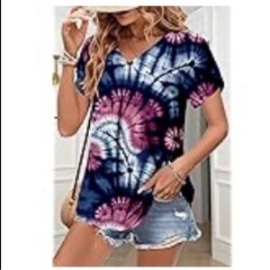 Women's Tie-Dye Top - Blue and Pink.